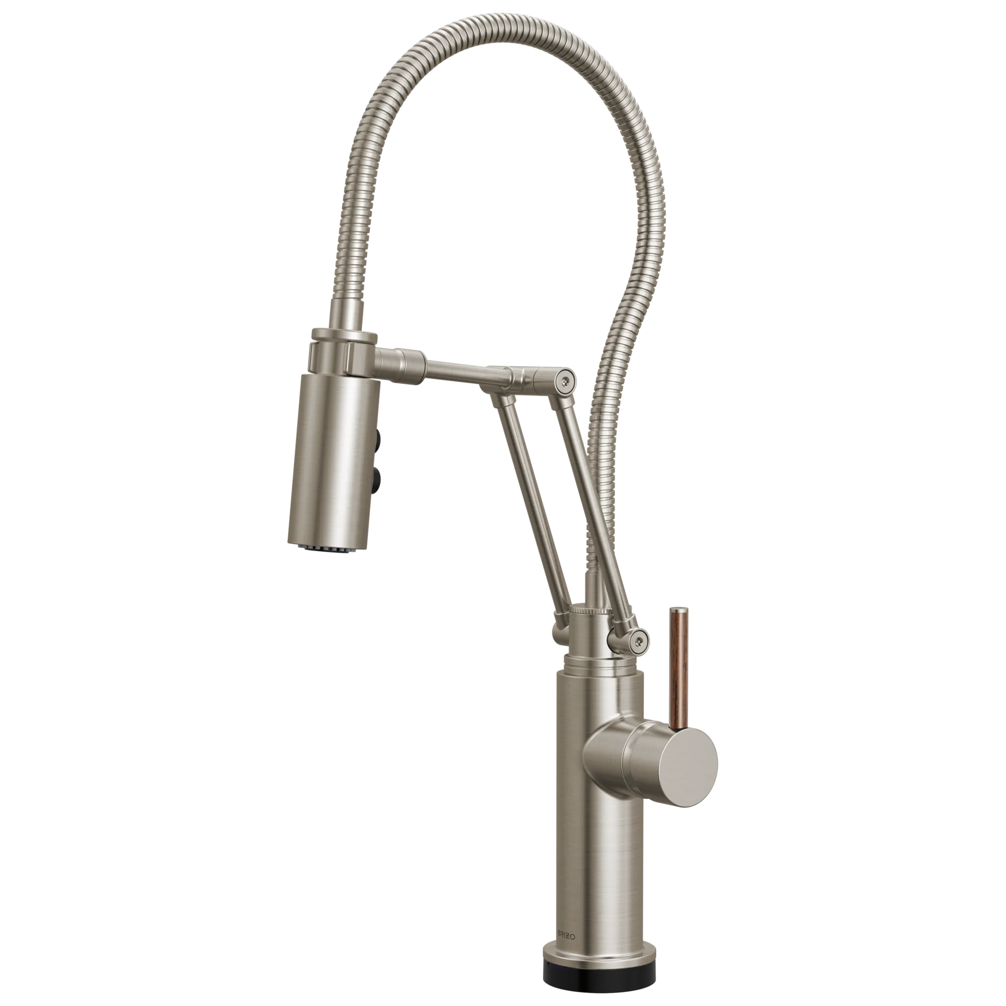 Brizo Odin Mezcladora Articulante SmartTouch® con Manguera Integrada — Acero Inoxidable — Manija de Madera