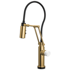 Brizo Odin Mezcladora Articulante SmartTouch® — Oro Pulido — Perilla de Mármol Blanco