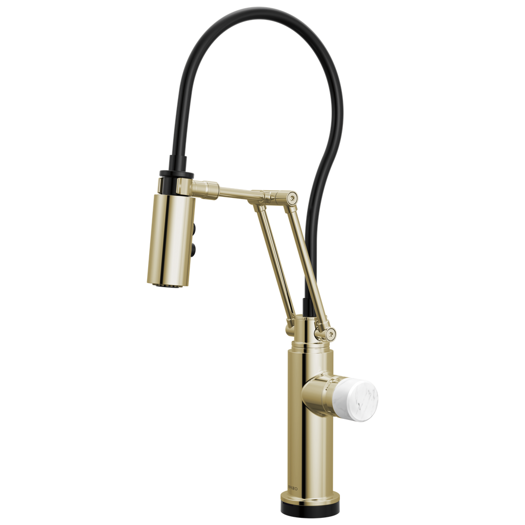 Brizo Odin Mezcladora Articulante SmartTouch® — Níquel Pulido — Perilla de Mármol Blanco