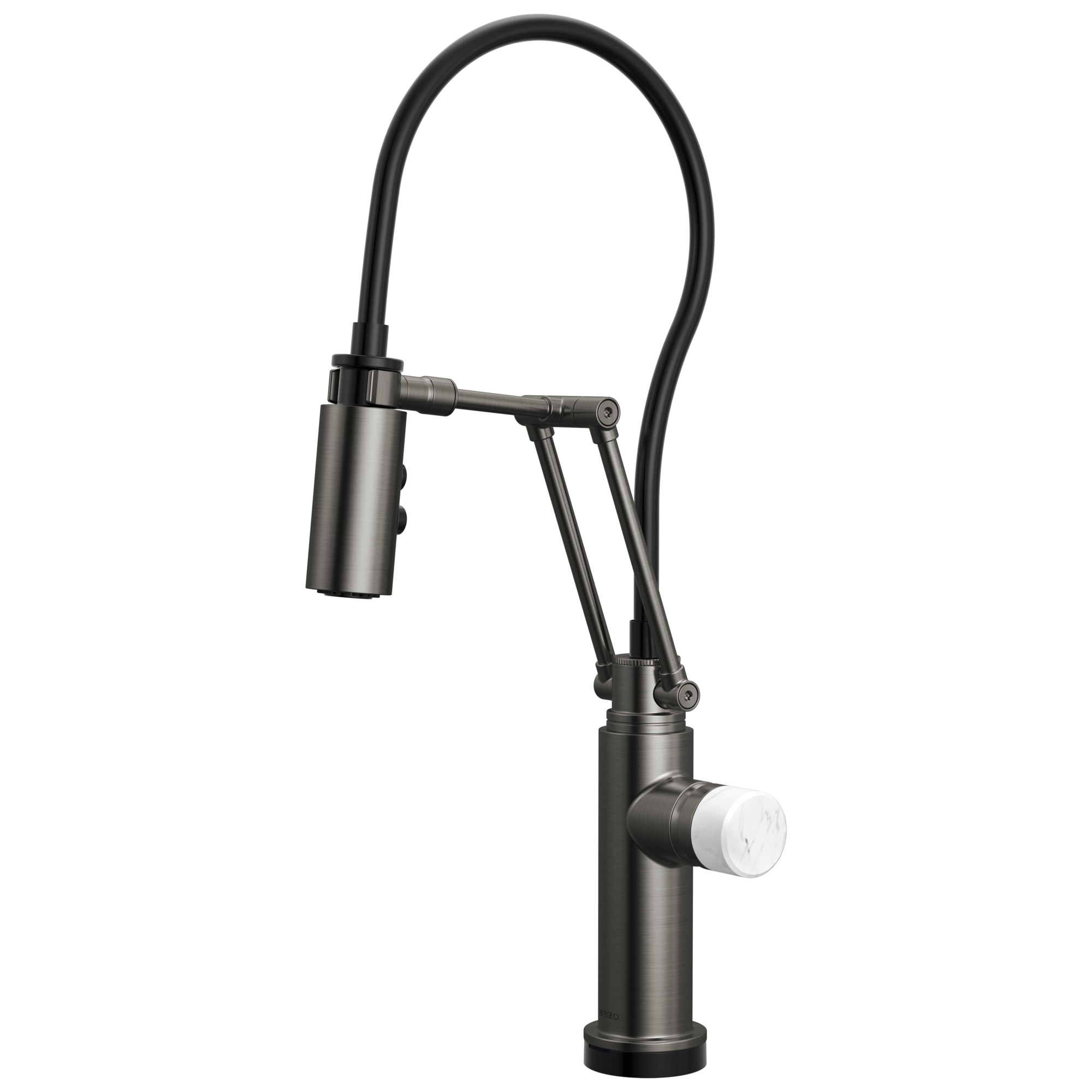 Brizo Odin Mezcladora Articulante SmartTouch® — Acero Luxe — Perilla de Mármol Blanco
