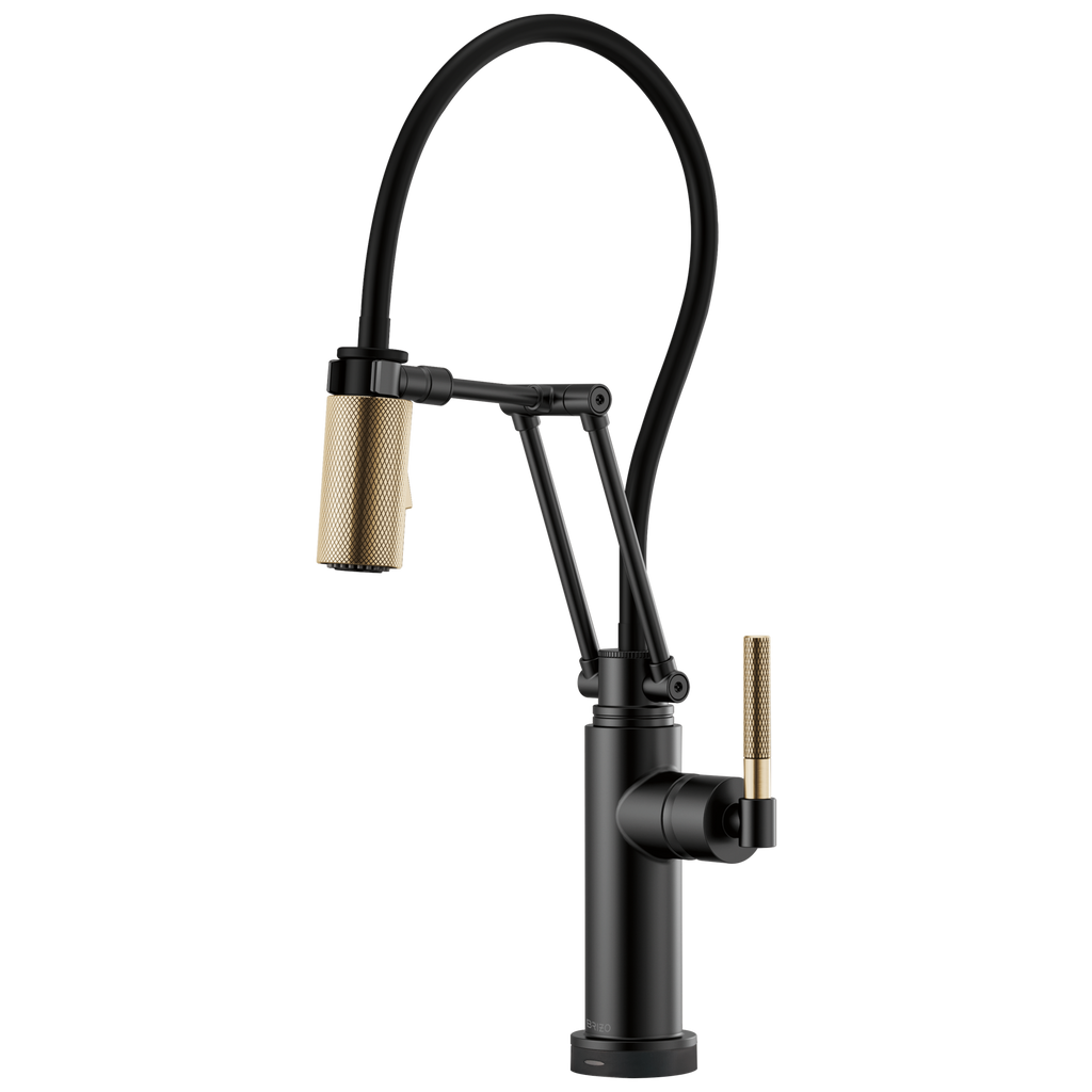 Brizo Litze Mezcladora Articulante SmartTouch® — Manija Knurled — Negro Mate/Oro Luxe