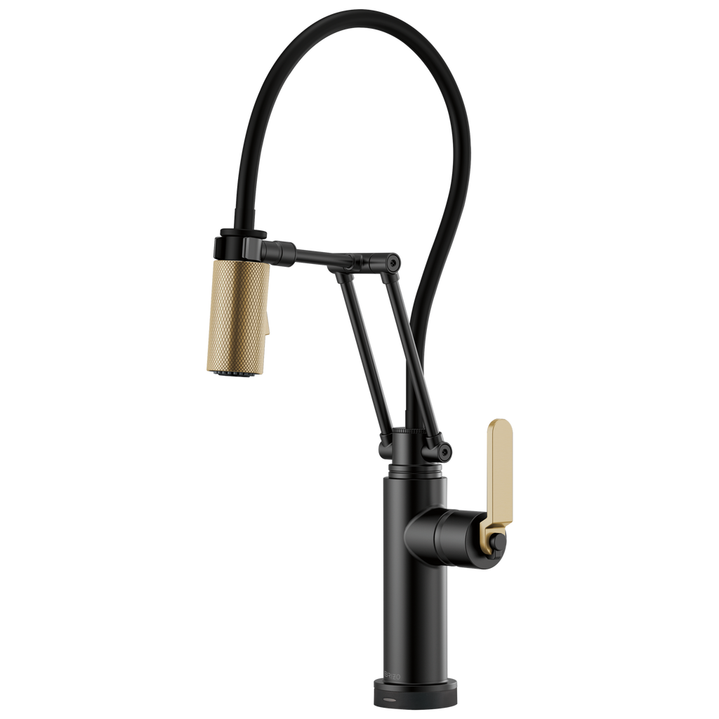 Brizo Litze Mezcladora Articulante SmartTouch® — Manija Industrial — Negro Mate/Oro Luxe