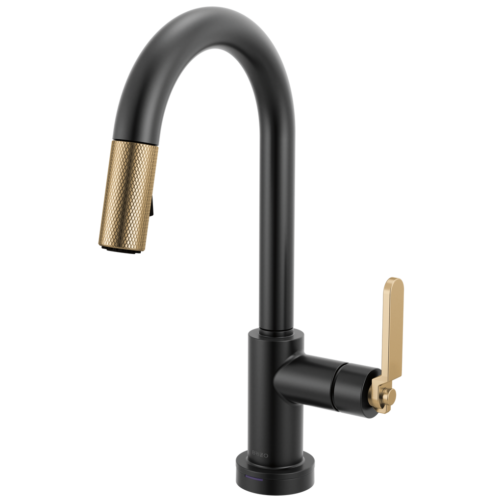 Brizo Litze Mezcladora Prep Extraíble SmartTouch® — Surtidor en Arco, Manija Industrial — Negro Mate/Oro Luxe