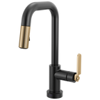 Brizo Litze Mezcladora Prep Extraíble SmartTouch® — Surtidor Cuadrado, Manija Industrial — Negro Mate/Oro Luxe