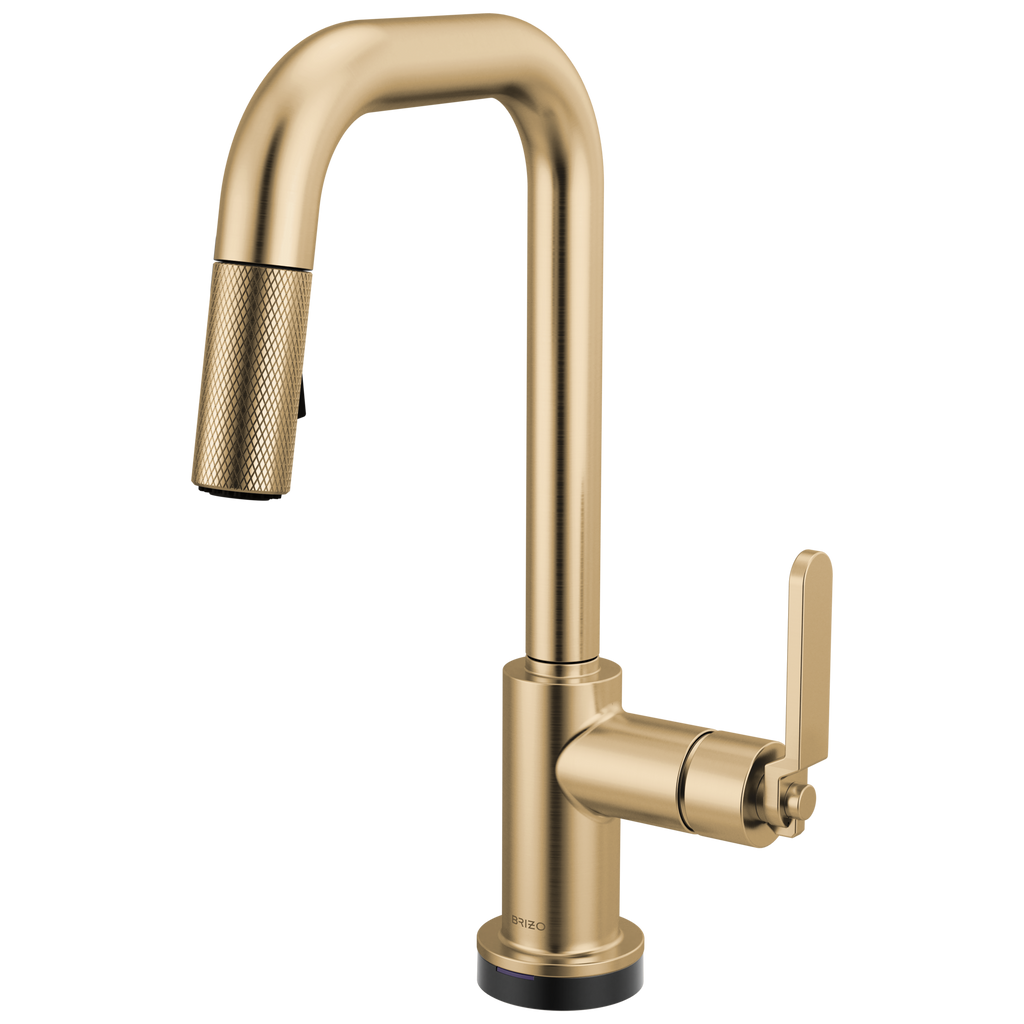 Brizo Litze Mezcladora Prep Extraíble SmartTouch® — Surtidor Cuadrado, Manija Industrial — Oro Luxe