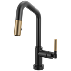 Brizo Litze Mezcladora Prep Extraíble SmartTouch® — Surtidor en Ángulo, Manija Knurled — Negro Mate/Oro Luxe