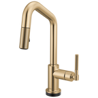 Brizo Litze Mezcladora Prep Extraíble SmartTouch® — Surtidor en Ángulo, Manija Knurled — Oro Luxe