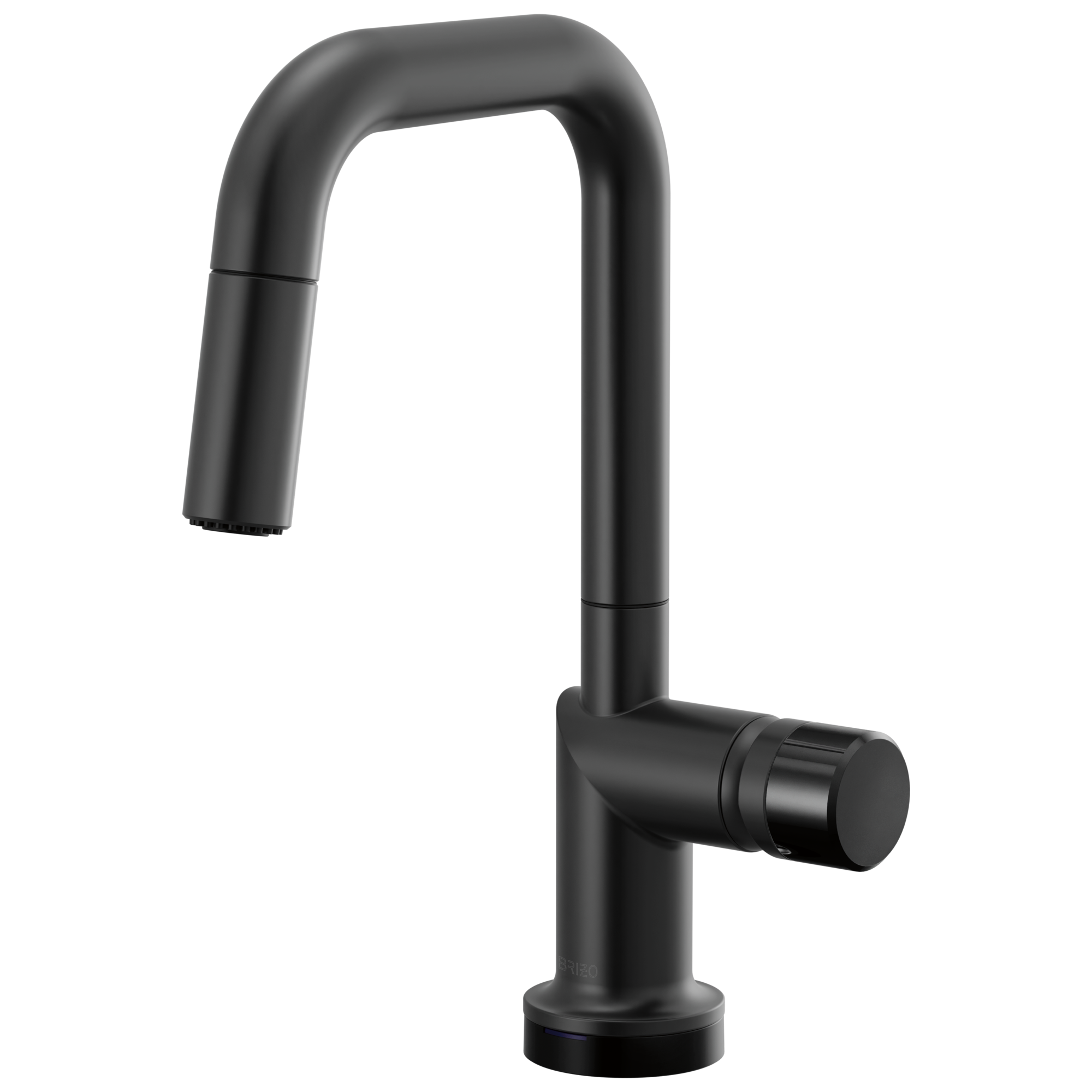 Brizo Odin Mezcladora Prep Extraíble SmartTouch® — Surtidor Cuadrado — Negro Mate — Perilla con Cristal Negro