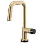 Brizo Odin Mezcladora Prep Extraíble SmartTouch® — Surtidor Cuadrado — Oro Luxe — Perilla con Cristal Negro