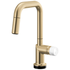 Brizo Odin Mezcladora Prep Extraíble SmartTouch® — Surtidor Cuadrado — Oro Luxe — Perilla de Mármol Blanco