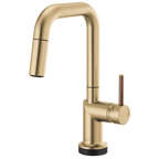 Brizo Odin Mezcladora Prep Extraíble SmartTouch® — Surtidor Cuadrado — Oro Luxe — Manija de Madera