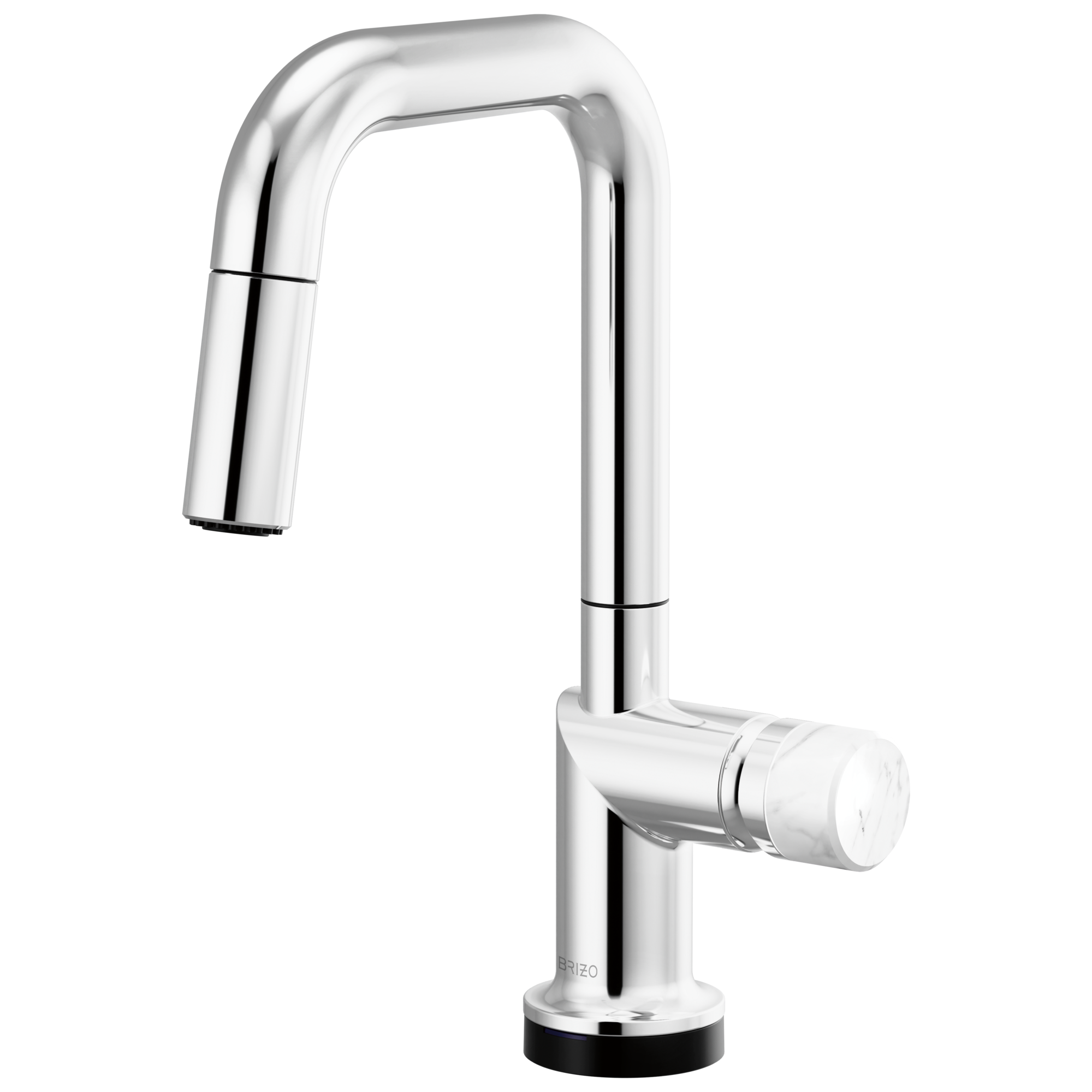 Brizo Odin Mezcladora Prep Extraíble SmartTouch® — Surtidor Cuadrado — Cromo — Perilla de Mármol Blanco