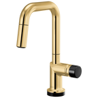 Brizo Odin Mezcladora Prep Extraíble SmartTouch® — Surtidor Cuadrado — Oro Pulido — Perilla con Cristal Negro