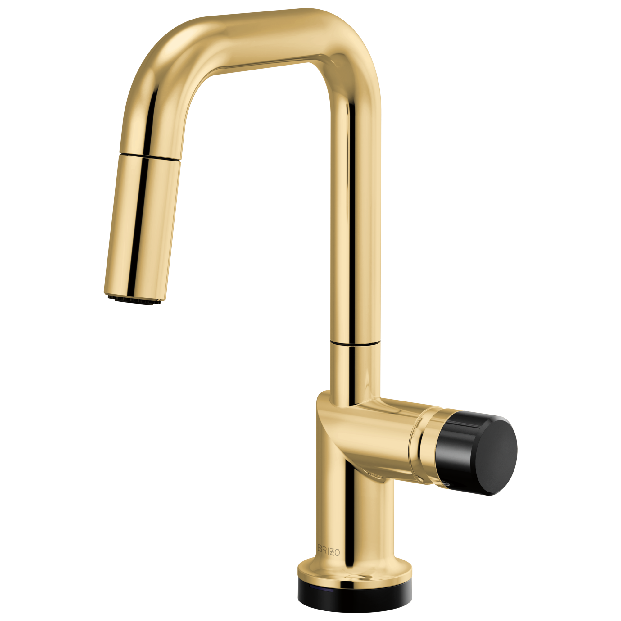 Brizo Odin Mezcladora Prep Extraíble SmartTouch® — Surtidor Cuadrado — Oro Pulido — Perilla con Cristal Negro