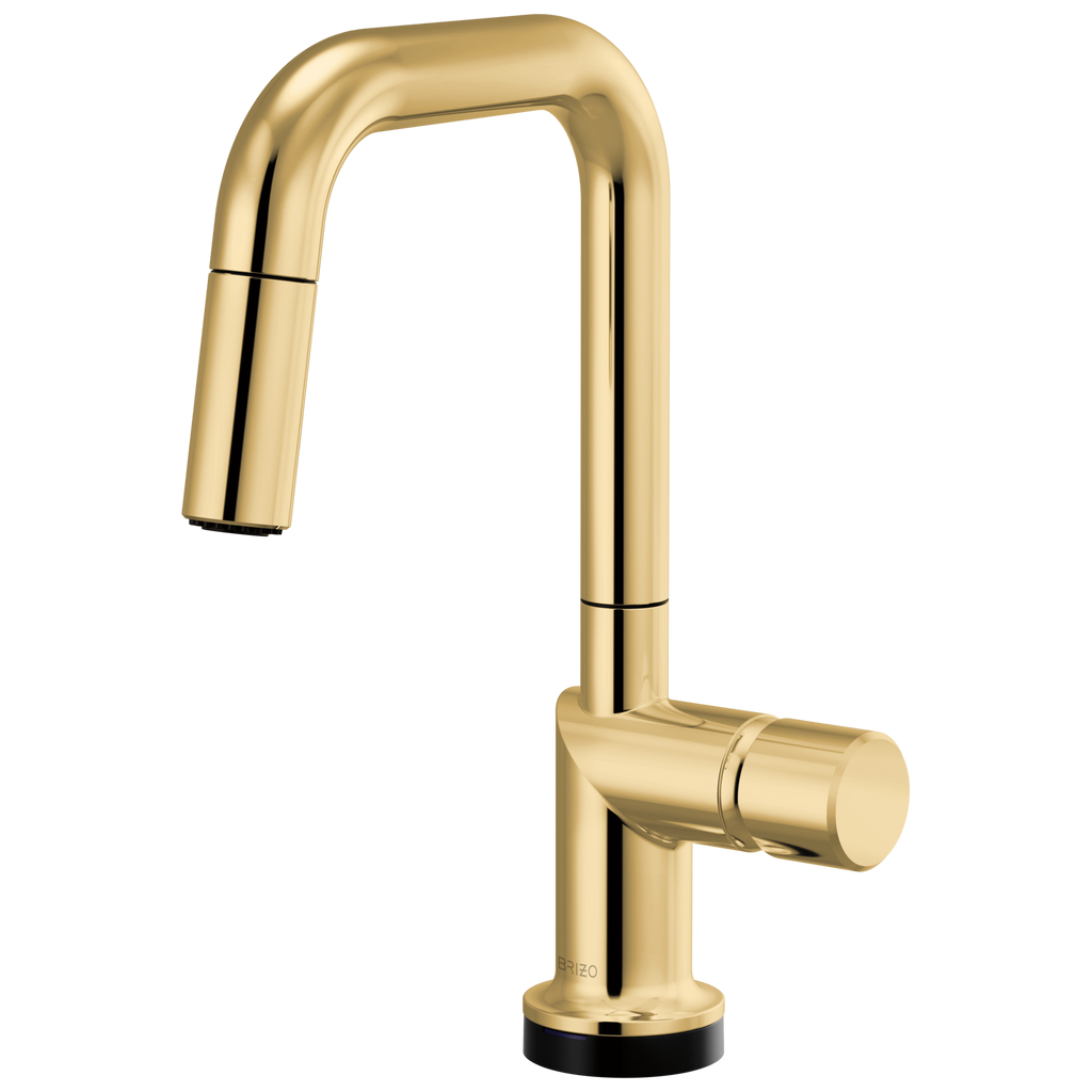 Brizo Odin Mezcladora Prep Extraíble SmartTouch® — Surtidor Cuadrado — Oro Pulido — Perilla Metálica