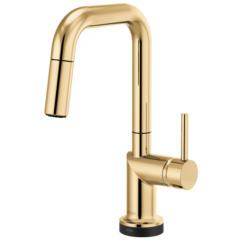 Brizo Odin Mezcladora Prep Extraíble SmartTouch® — Surtidor Cuadrado — Oro Pulido — Manija Metálica