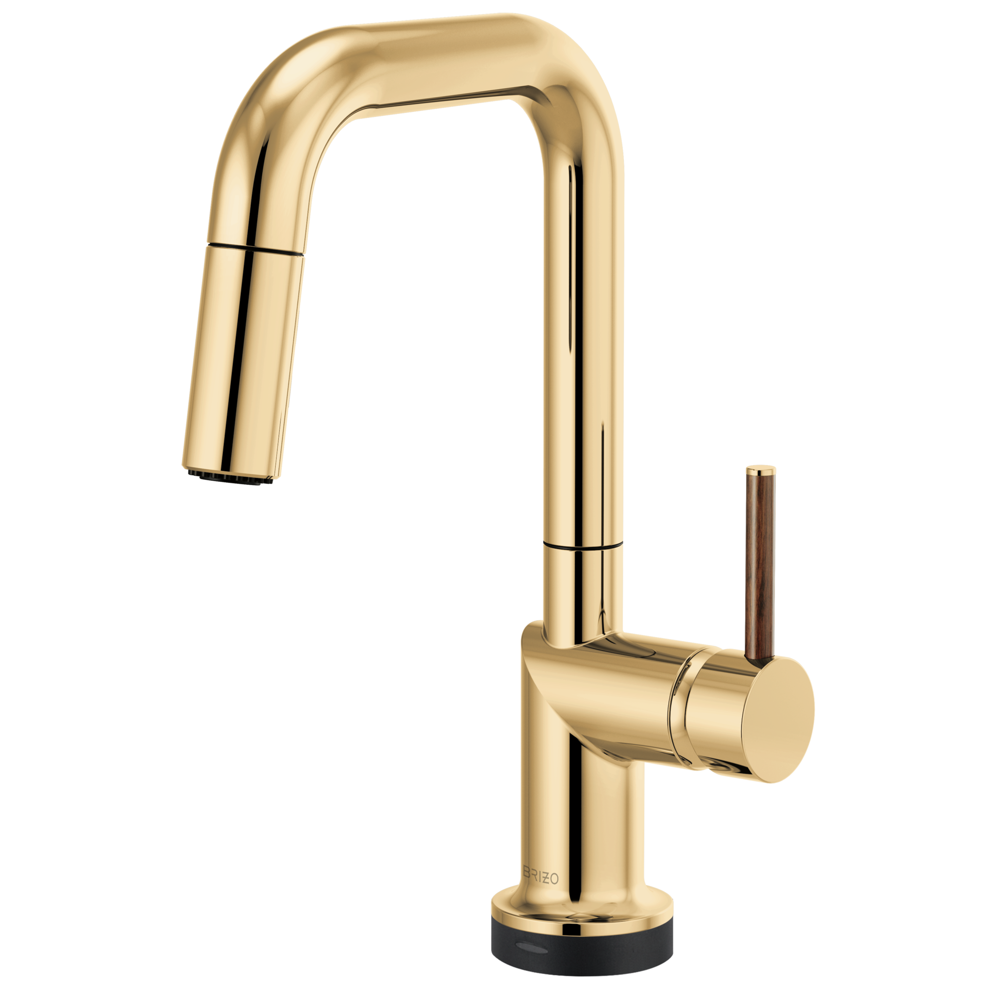Brizo Odin Mezcladora Prep Extraíble SmartTouch® — Surtidor Cuadrado — Oro Pulido — Manija de Madera