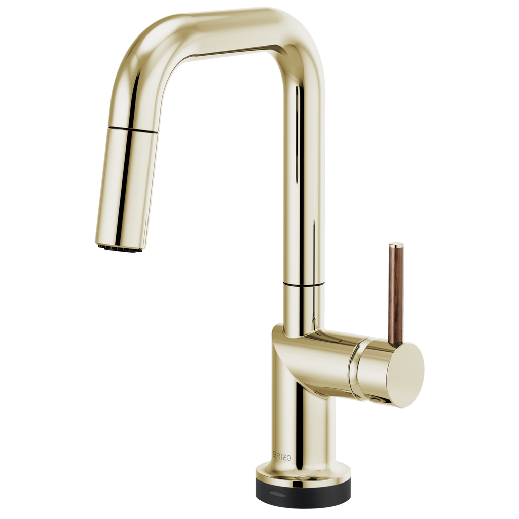 Brizo Odin Mezcladora Prep Extraíble SmartTouch® — Surtidor Cuadrado — Níquel Pulido — Manija de Madera