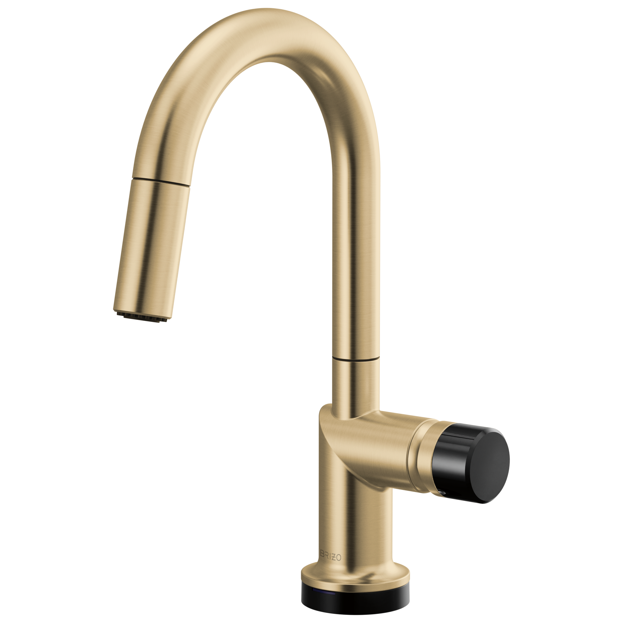 Brizo Odin Mezcladora Prep Extraíble SmartTouch® — Surtidor en Arco — Oro Luxe — Perilla con Cristal Negro