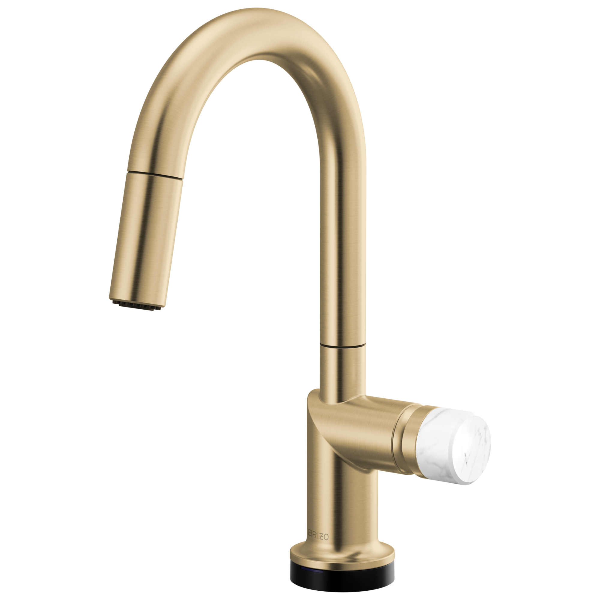 Brizo Odin Mezcladora Prep Extraíble SmartTouch® — Surtidor en Arco — Oro Luxe — Perilla de Mármol Blanco
