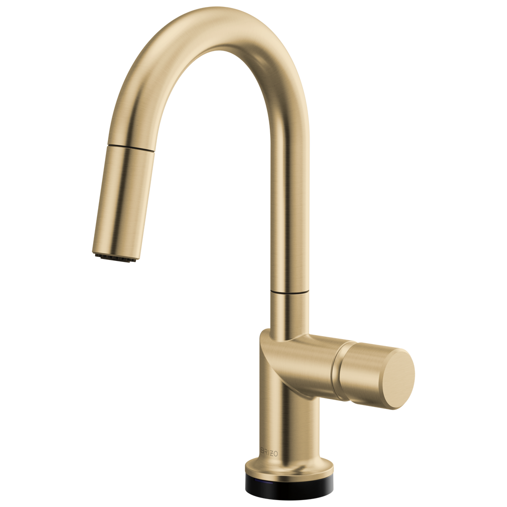 Brizo Odin Mezcladora Prep Extraíble SmartTouch® — Surtidor en Arco — Oro Luxe — Perilla Metálica