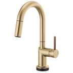 Brizo Odin Mezcladora Prep Extraíble SmartTouch® — Surtidor en Arco — Oro Luxe — Manija de Madera