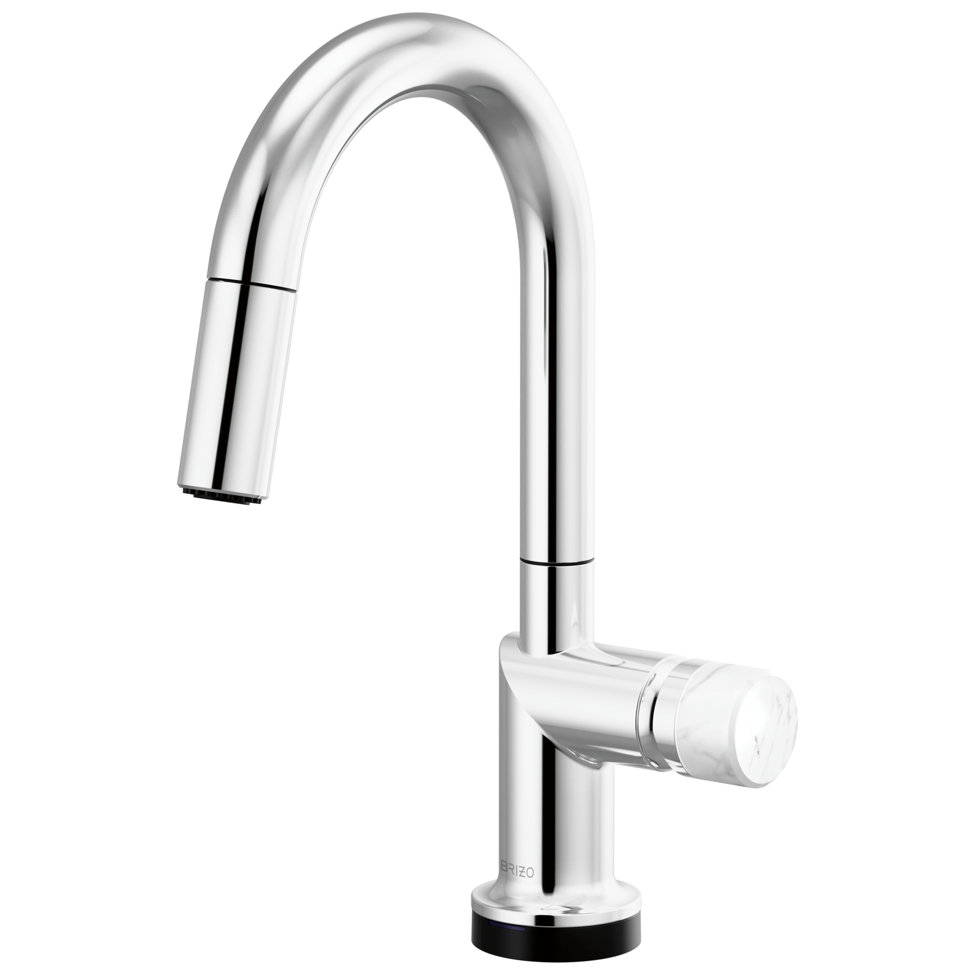 Brizo Odin Mezcladora Prep Extraíble SmartTouch® — Surtidor en Arco — Cromo — Perilla de Mármol Blanco