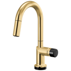 Brizo Odin Mezcladora Prep Extraíble SmartTouch® — Surtidor en Arco — Oro Pulido — Perilla con Cristal Negro