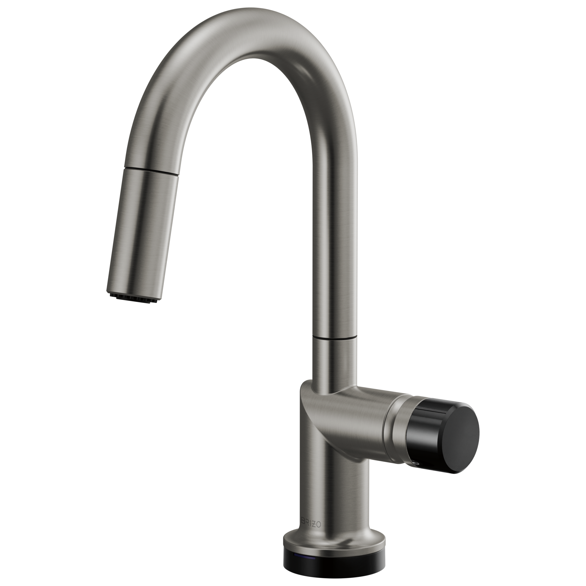 Brizo Odin Mezcladora Prep Extraíble SmartTouch® — Surtidor en Arco — Acero Luxe — Perilla con Cristal Negro
