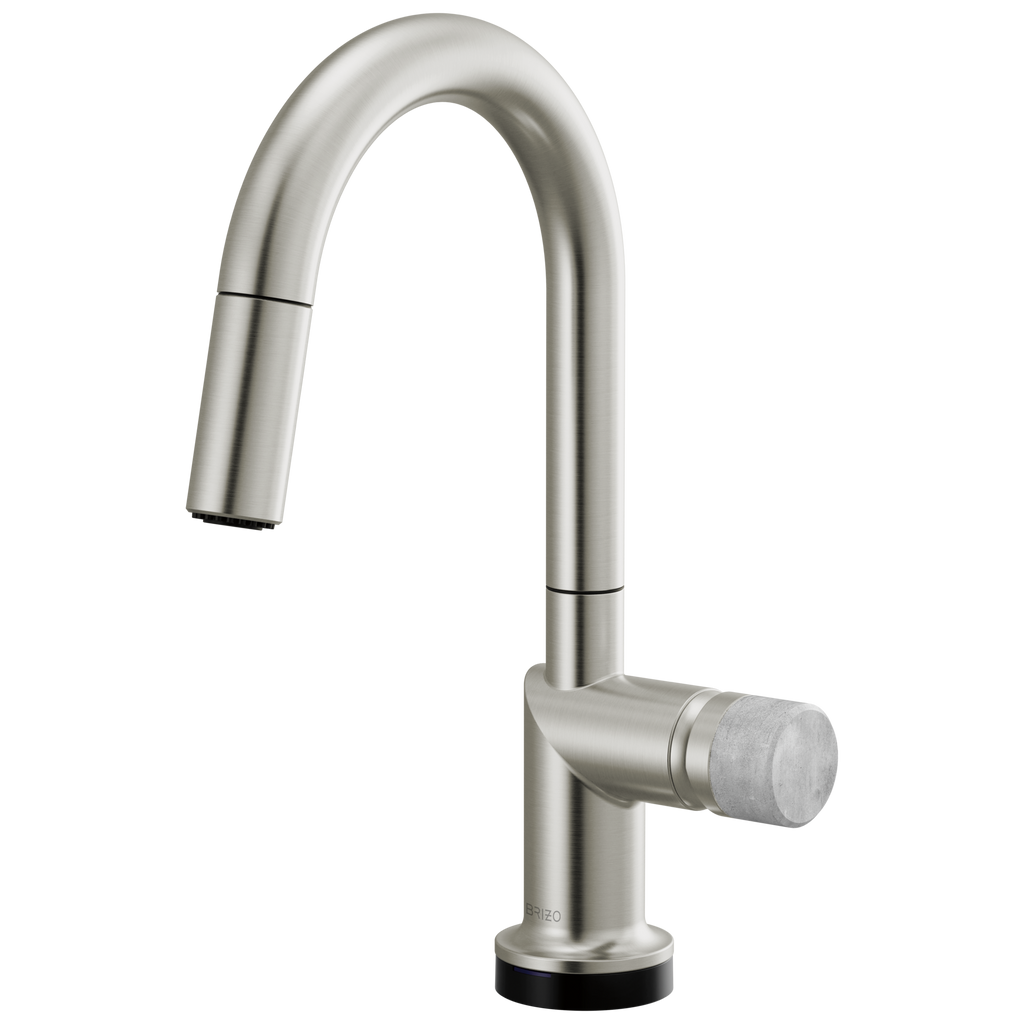 Brizo Odin Mezcladora Prep Extraíble SmartTouch® — Surtidor en Arco — Acero Inoxidable — Perilla de Concreto