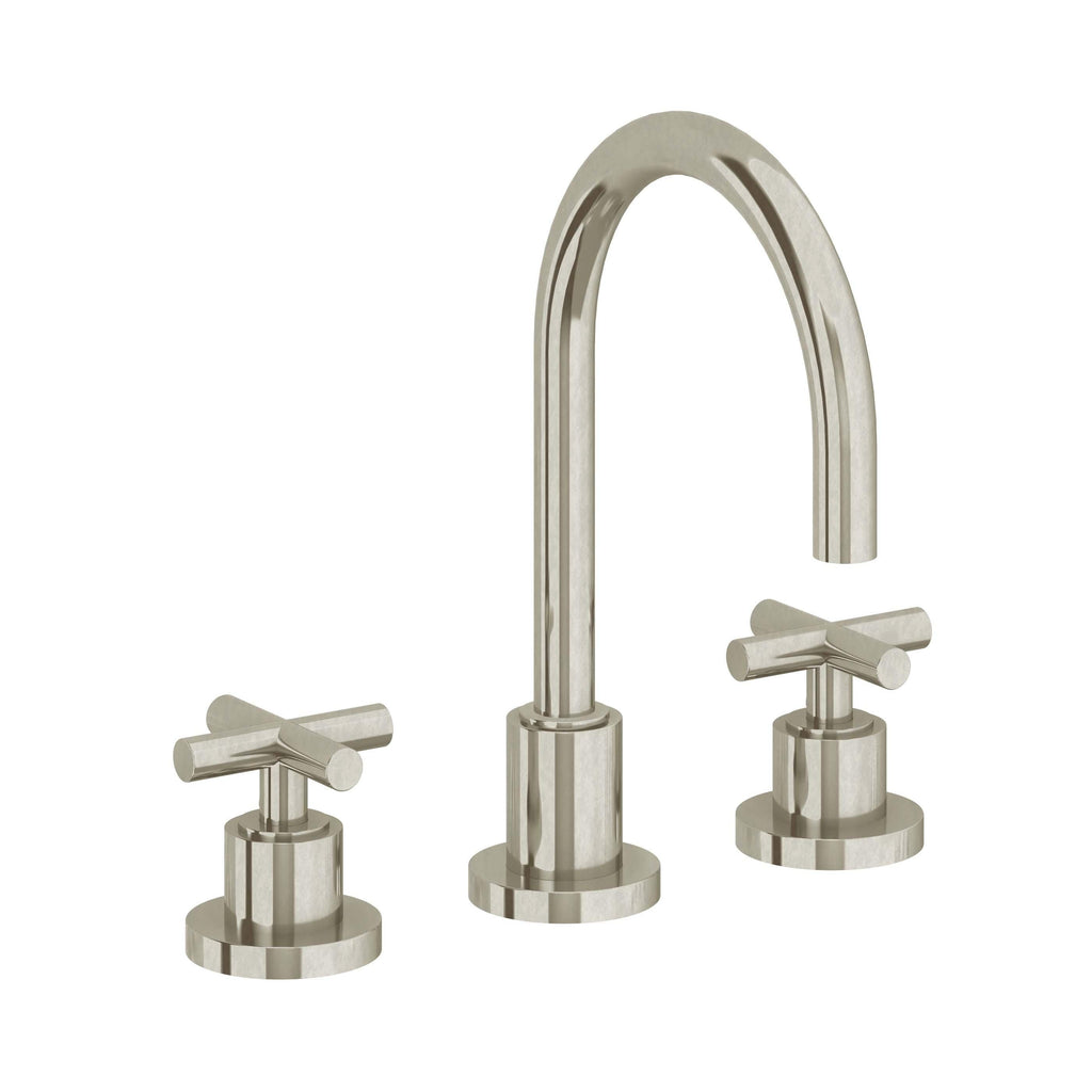 California Faucets Tiburon Llave de Lavabo de 3 Orificios para Cubierta, con Dos Manerales - Manija de Cruz - Níquel Bruñido