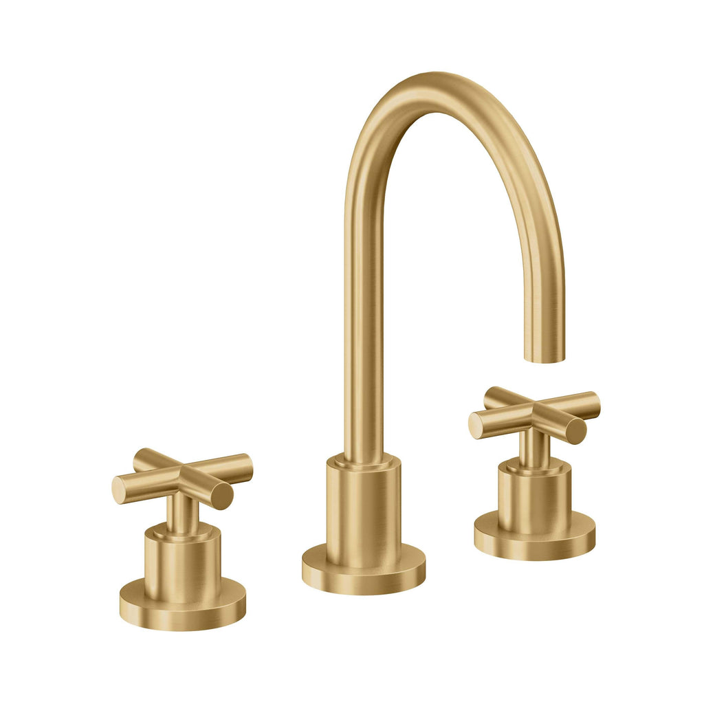 California Faucets Tiburon Llave de Lavabo de 3 Orificios para Cubierta, con Dos Manerales - Manija de Cruz - Oro Satinado de por Vida