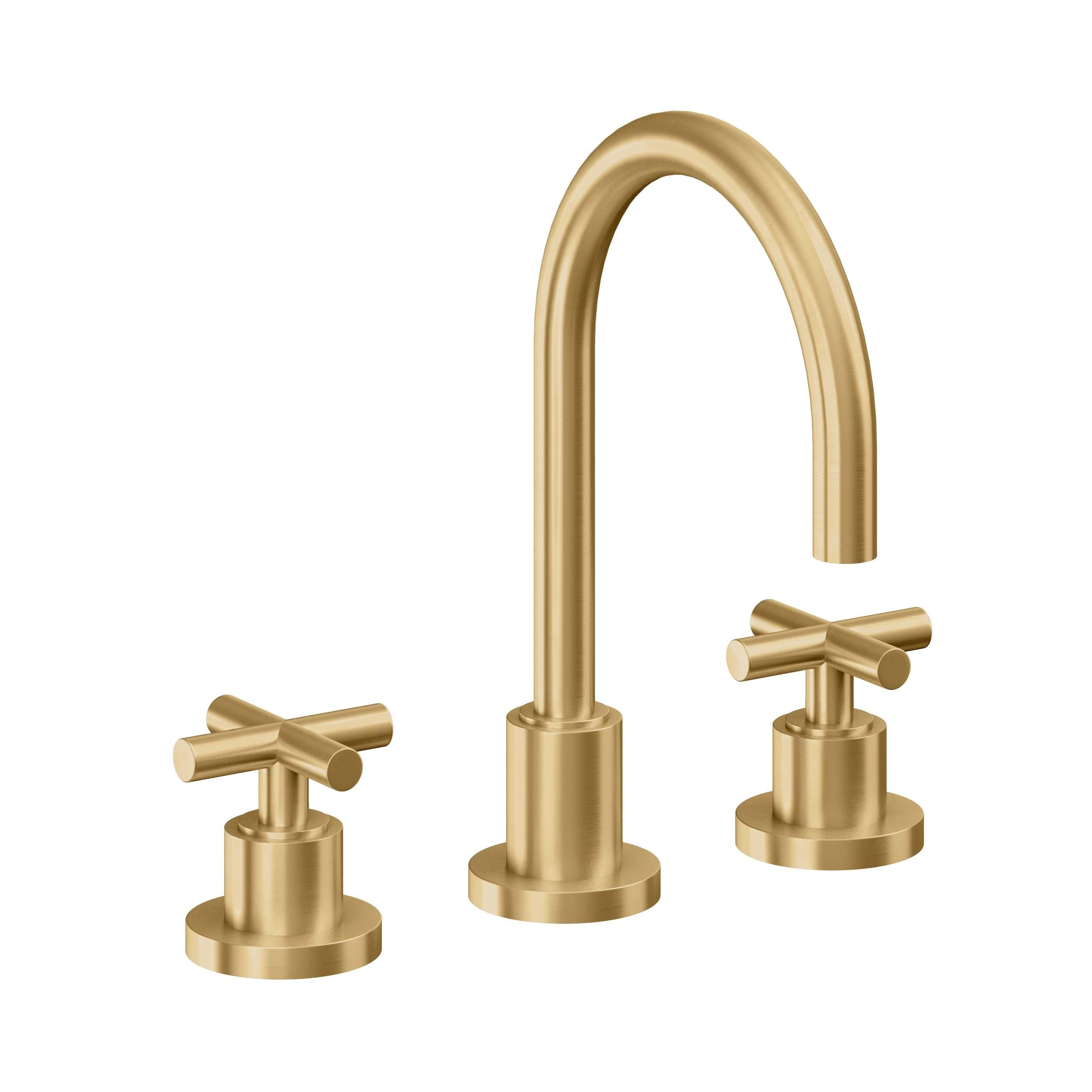California Faucets Tiburon Llave de Lavabo de 3 Orificios para Cubierta, con Dos Manerales - Manija de Cruz - Oro Satinado de por Vida