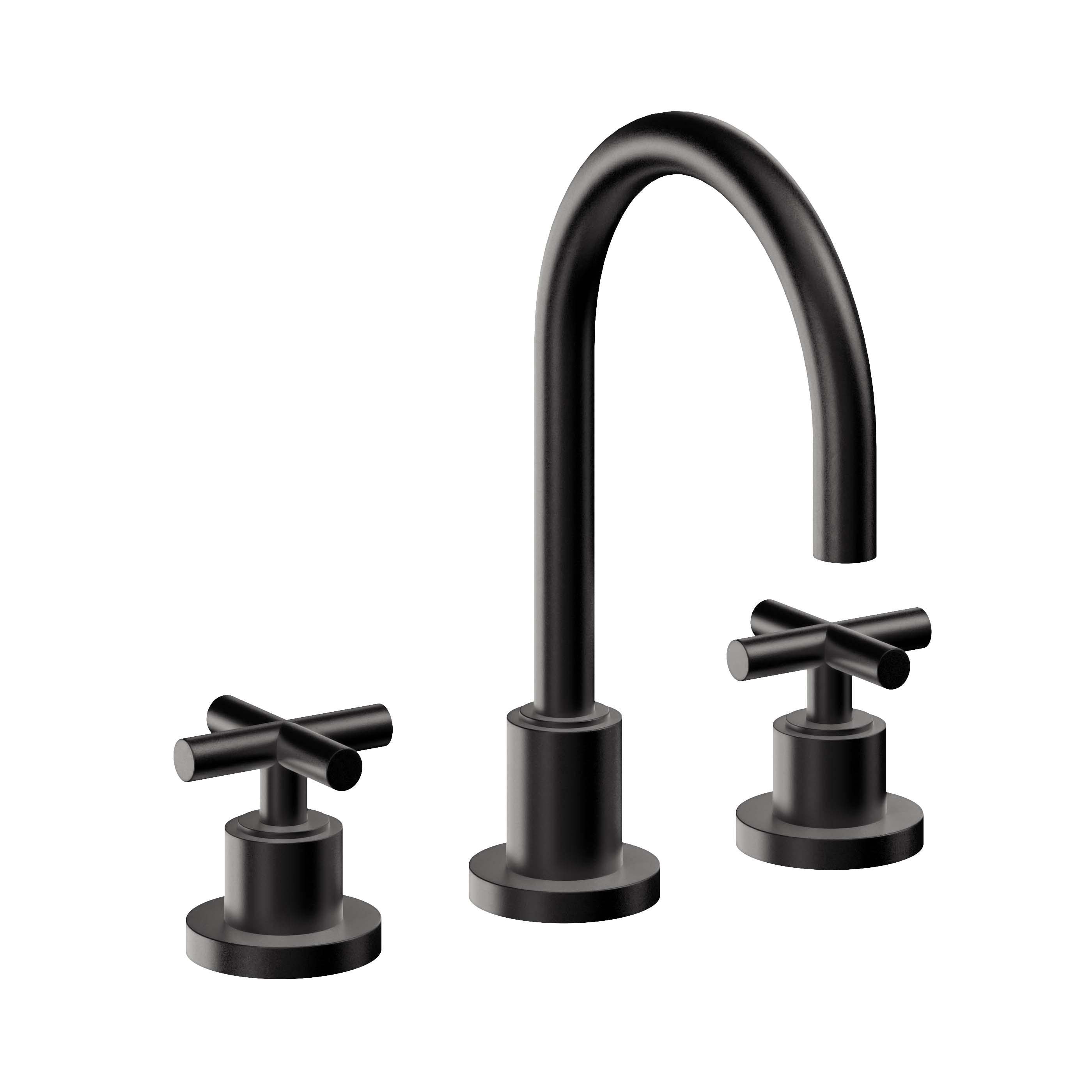 California Faucets Tiburon Llave de Lavabo de 3 Orificios para Cubierta, con Dos Manerales - Manija de Cruz - Negro Mate