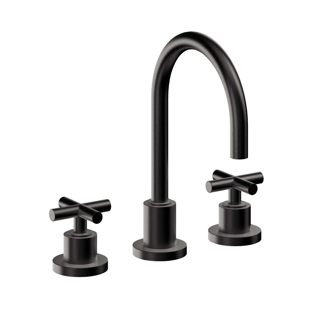 California Faucets Tiburon Llave de Lavabo de 3 Orificios para Cubierta, con Dos Manerales - Manija de Cruz - Negro Mate