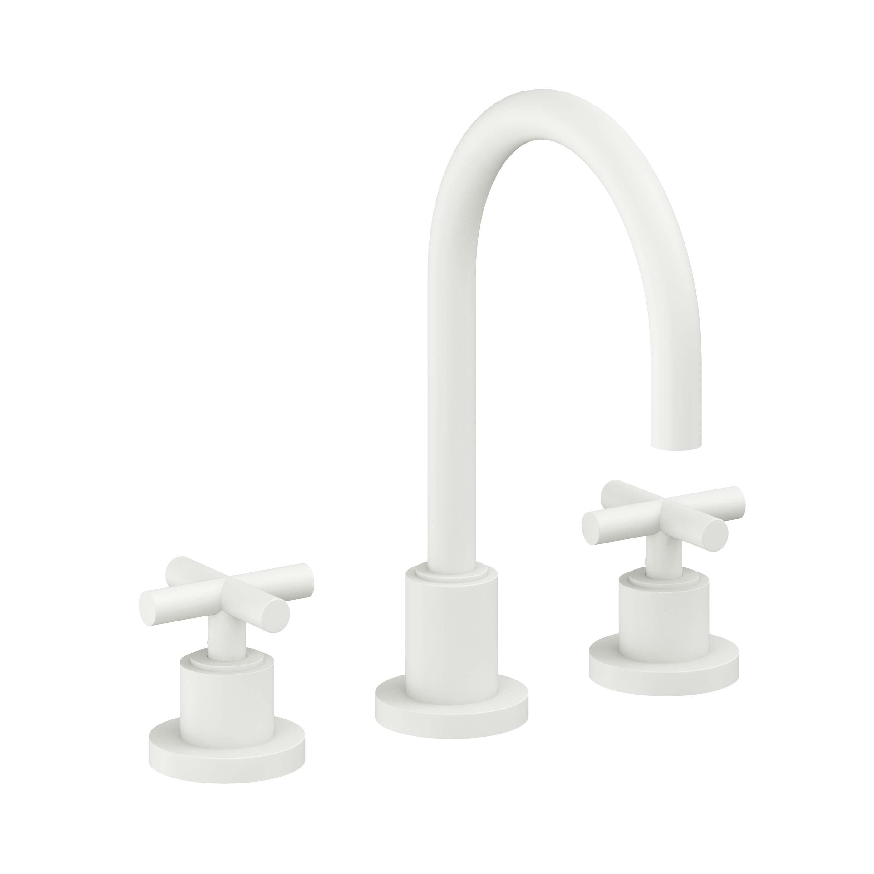 California Faucets Tiburon Llave de Lavabo de 3 Orificios para Cubierta, con Dos Manerales - Manija de Cruz - Blanco Mate