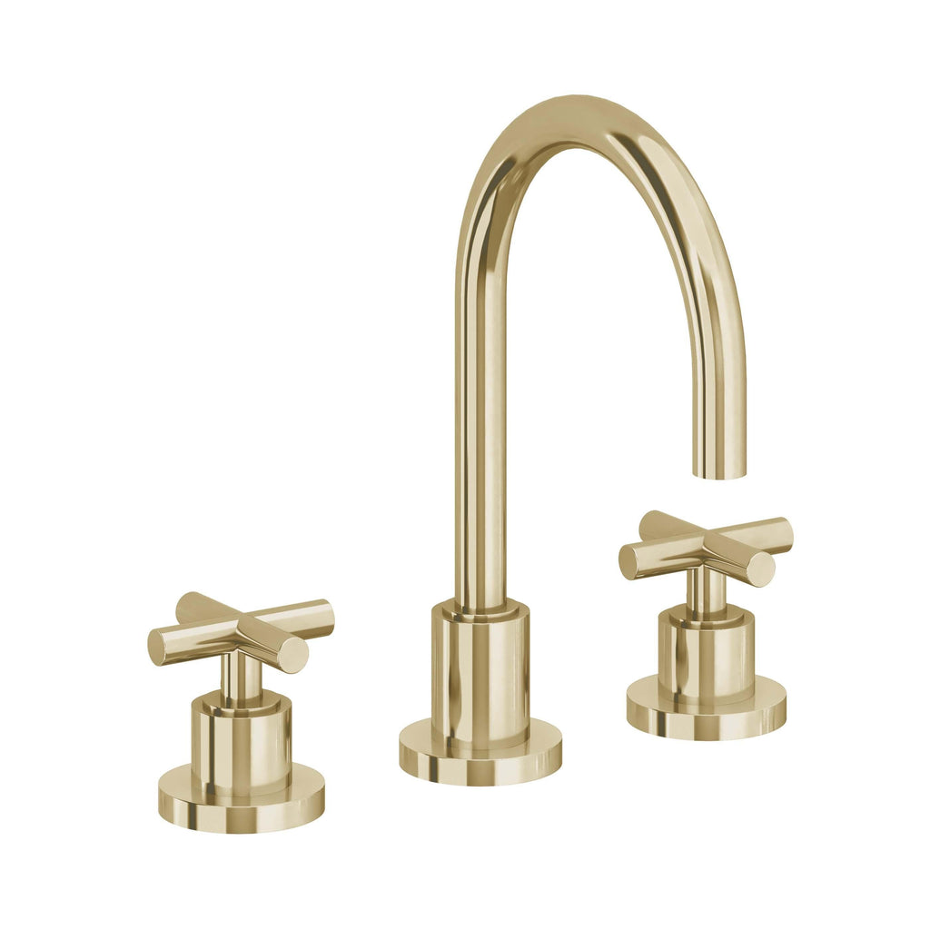 California Faucets Tiburon Llave de Lavabo de 3 Orificios para Cubierta, con Dos Manerales - Manija de Cruz - Latón Pulido