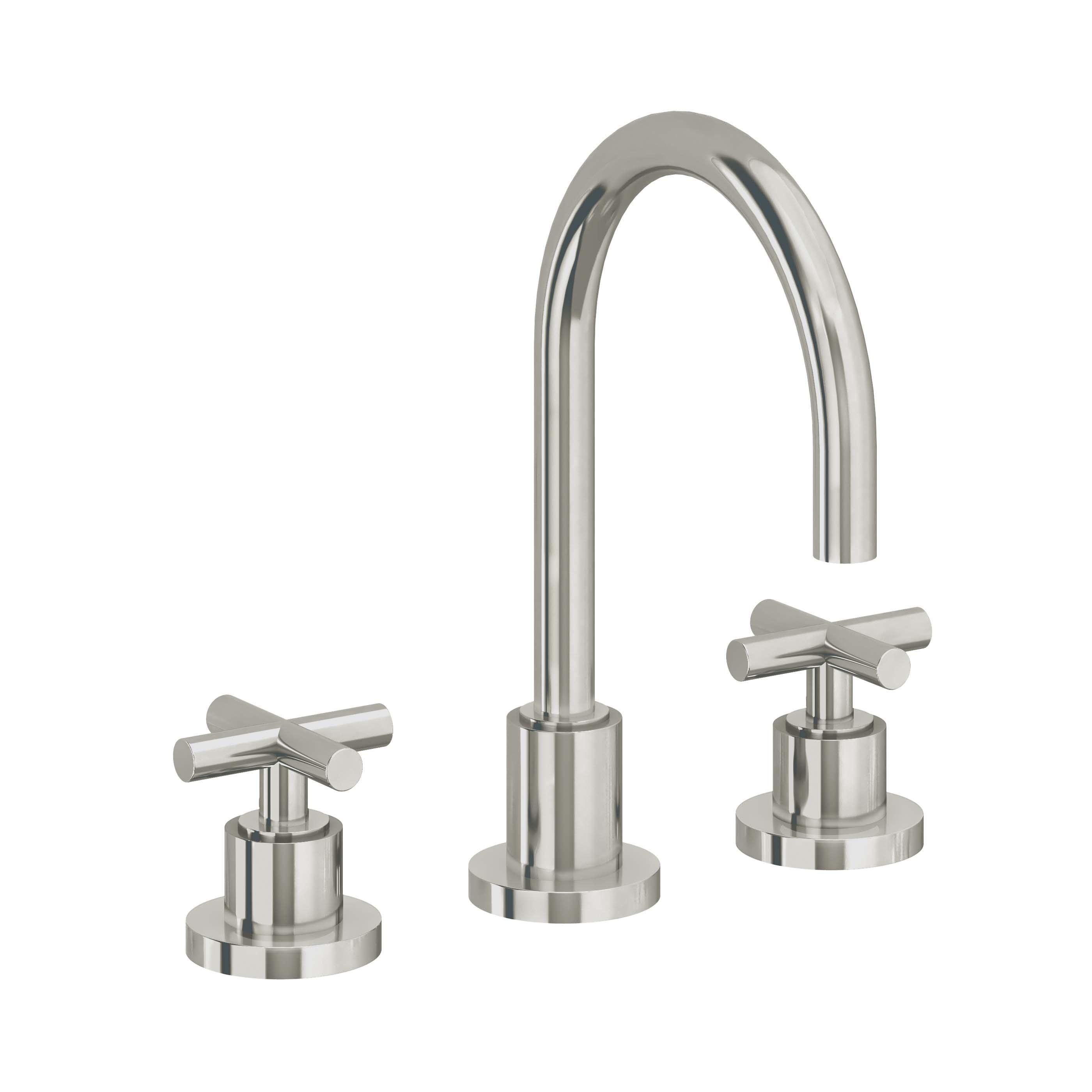 California Faucets Tiburon Llave de Lavabo de 3 Orificios para Cubierta, con Dos Manerales - Manija de Cruz - Níquel Pulido