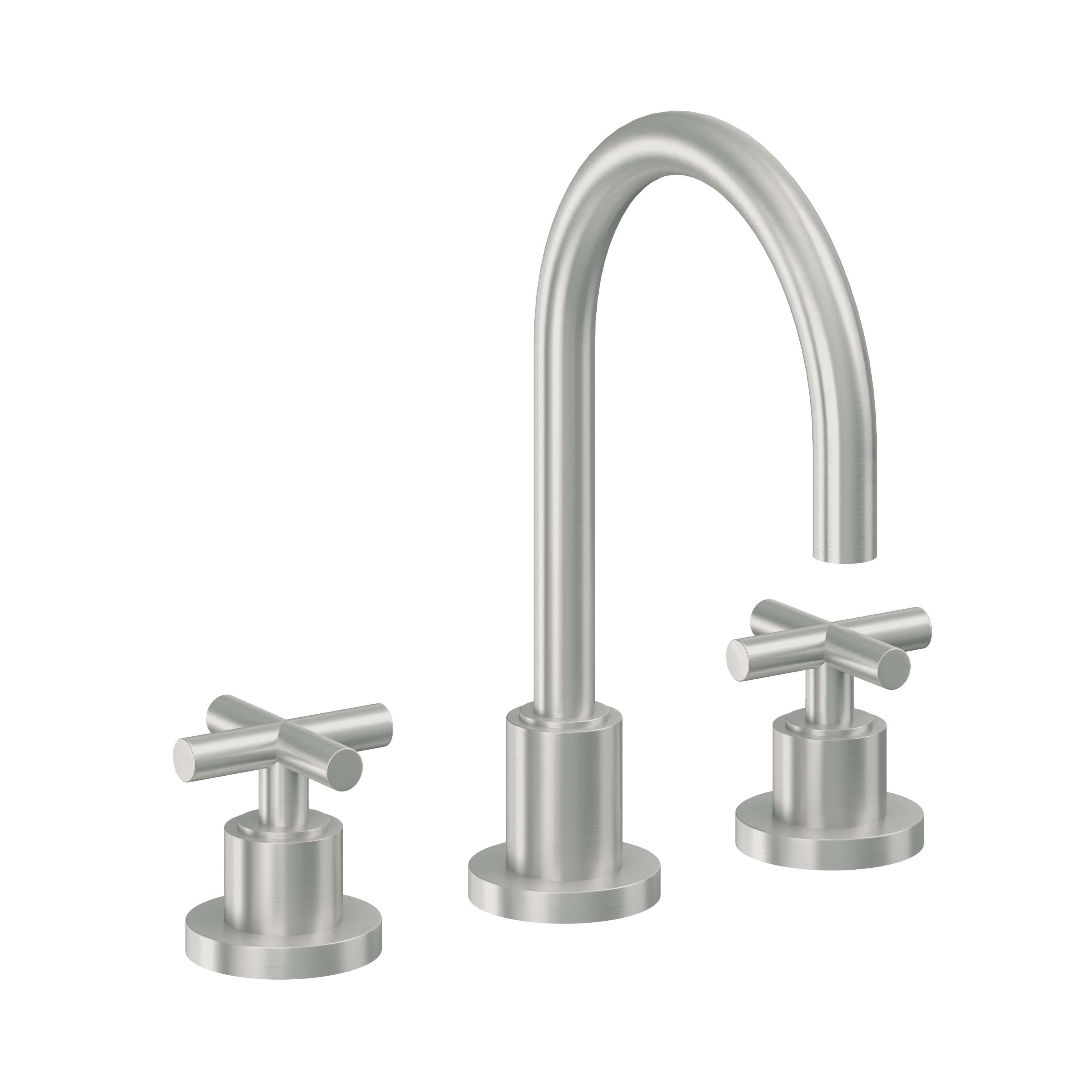 California Faucets Tiburon Llave de Lavabo de 3 Orificios para Cubierta, con Dos Manerales - Manija de Cruz - Cromo Satinado