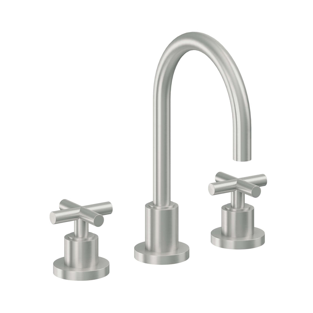 California Faucets Tiburon Llave de Lavabo de 3 Orificios para Cubierta, con Dos Manerales - Manija de Cruz - Cromo Satinado