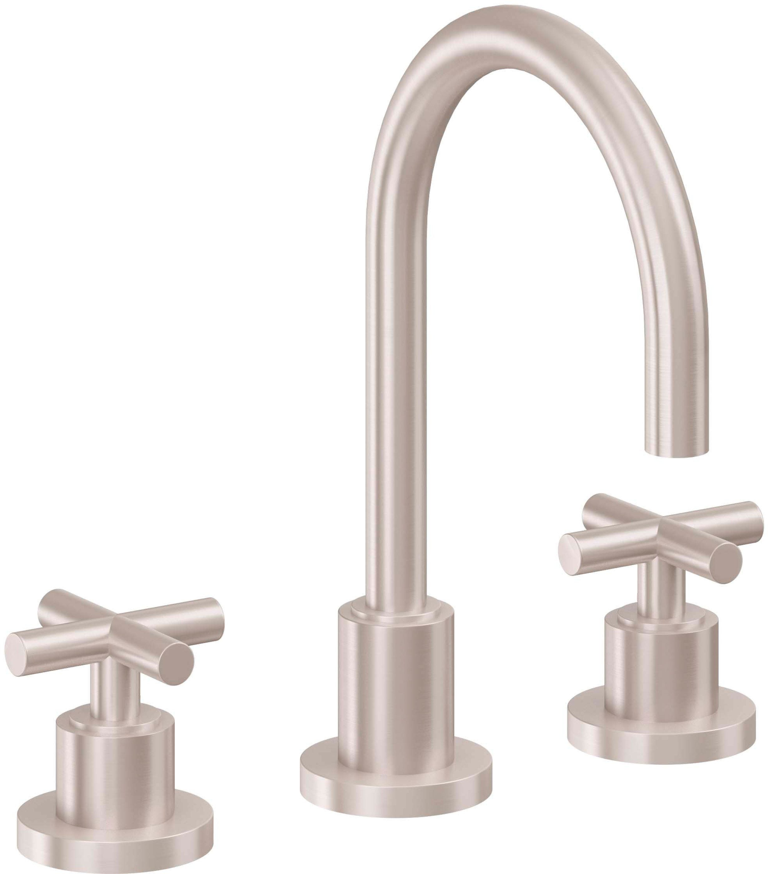 California Faucets Tiburon Llave de Lavabo de 3 Orificios para Cubierta, con Dos Manerales - Manija de Cruz - Níquel Satinado