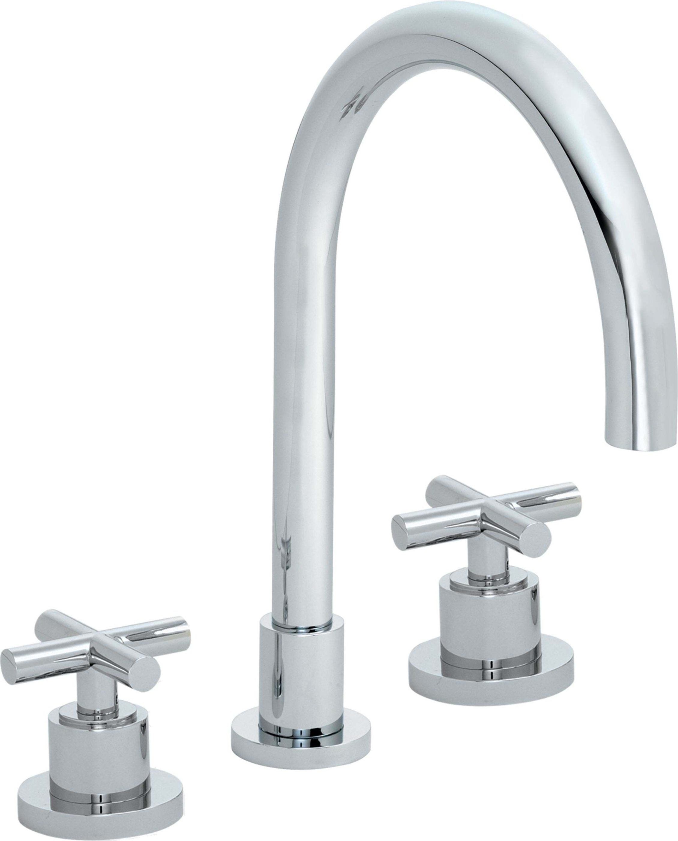 California Faucets Tiburon Juego Completo para Tina Romana - Pico en Arco - Manija de Cruz - Cromo Pulido