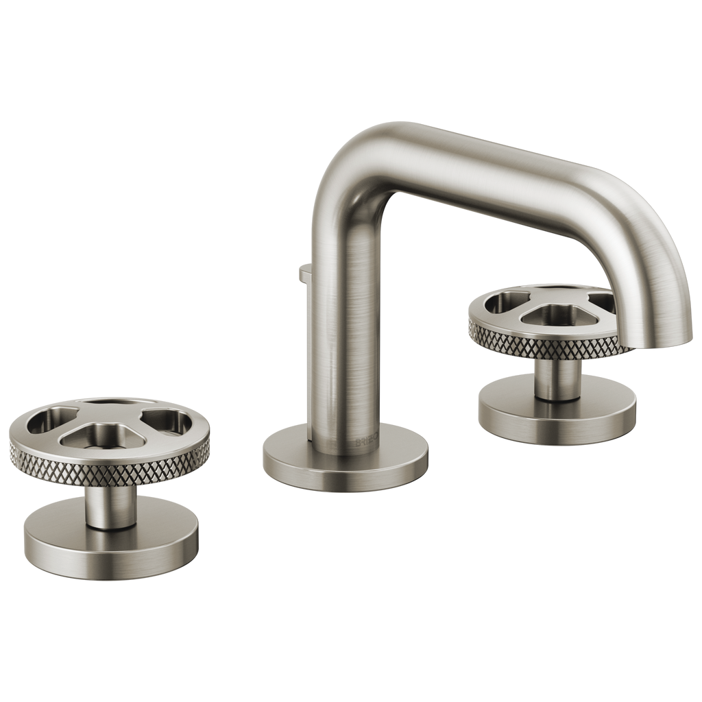Brizo Litze Grifo Widespread para Lavabo — Surtidor Bajo — Níquel Luxe — Cruceta