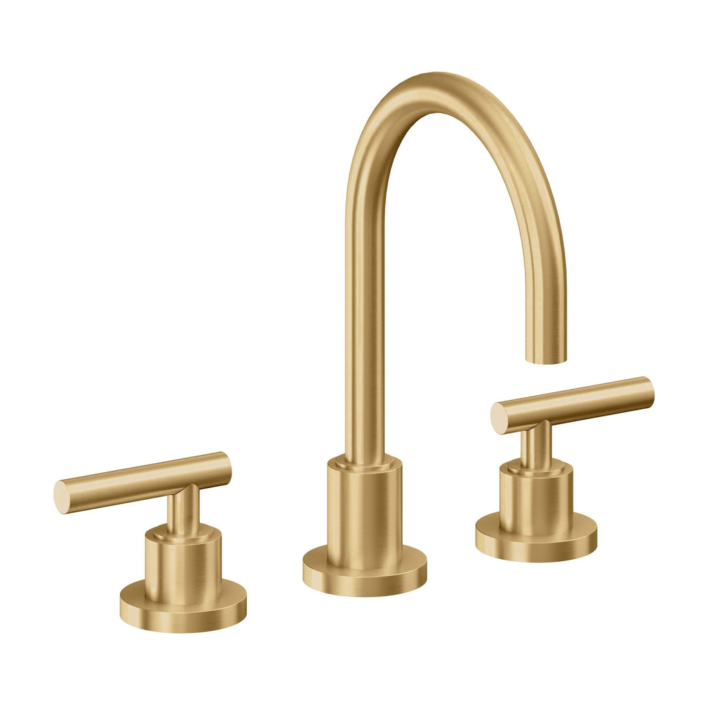 California Faucets Tiburon Llave de Lavabo de 3 Orificios para Cubierta, con Dos Manerales - Manija de Palanca - Oro Satinado de por Vida