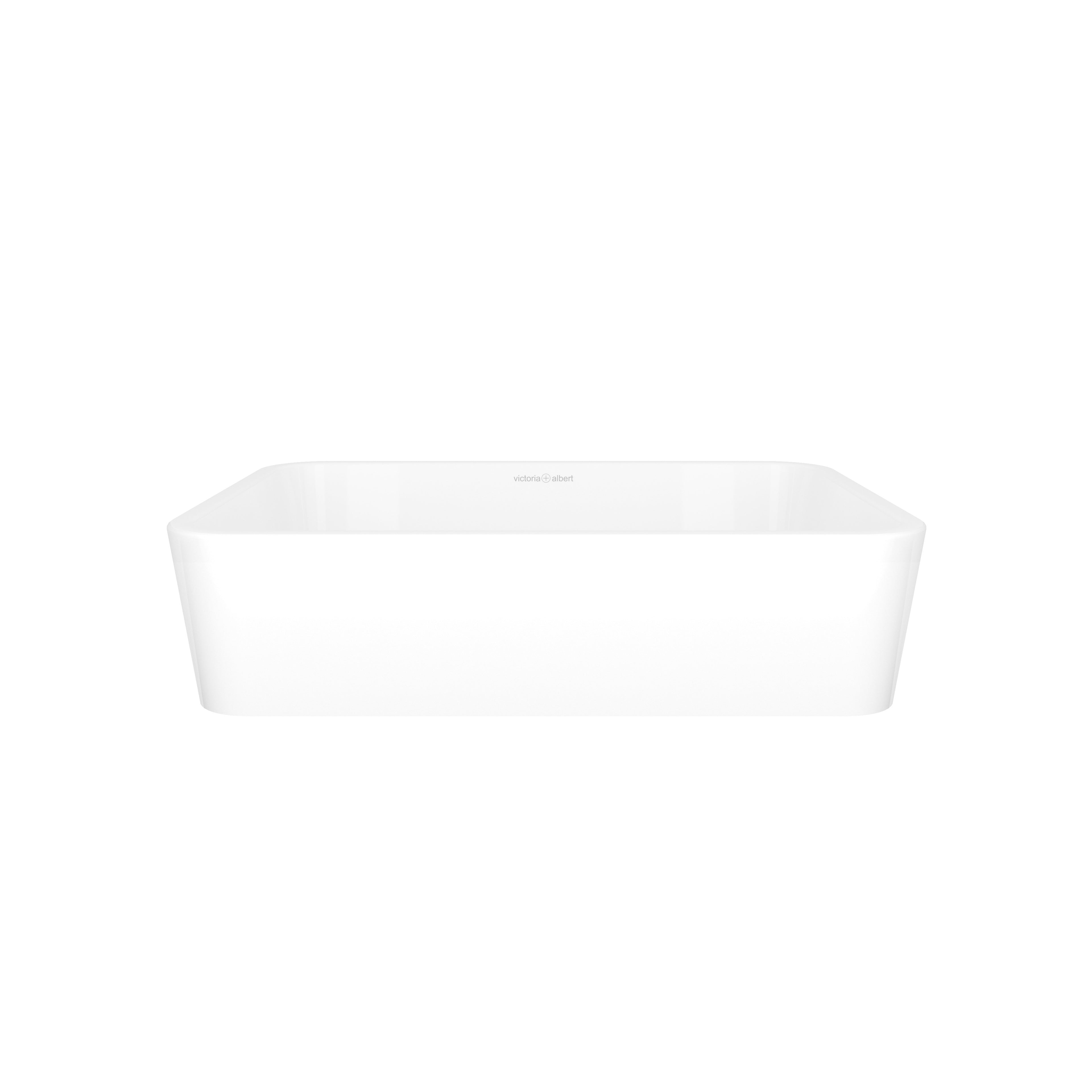 Lavabo Edge de Victoria + Albert en piedra volcánica blanca, vista en ángulo sobre fondo blanco (46 × 33 cm)