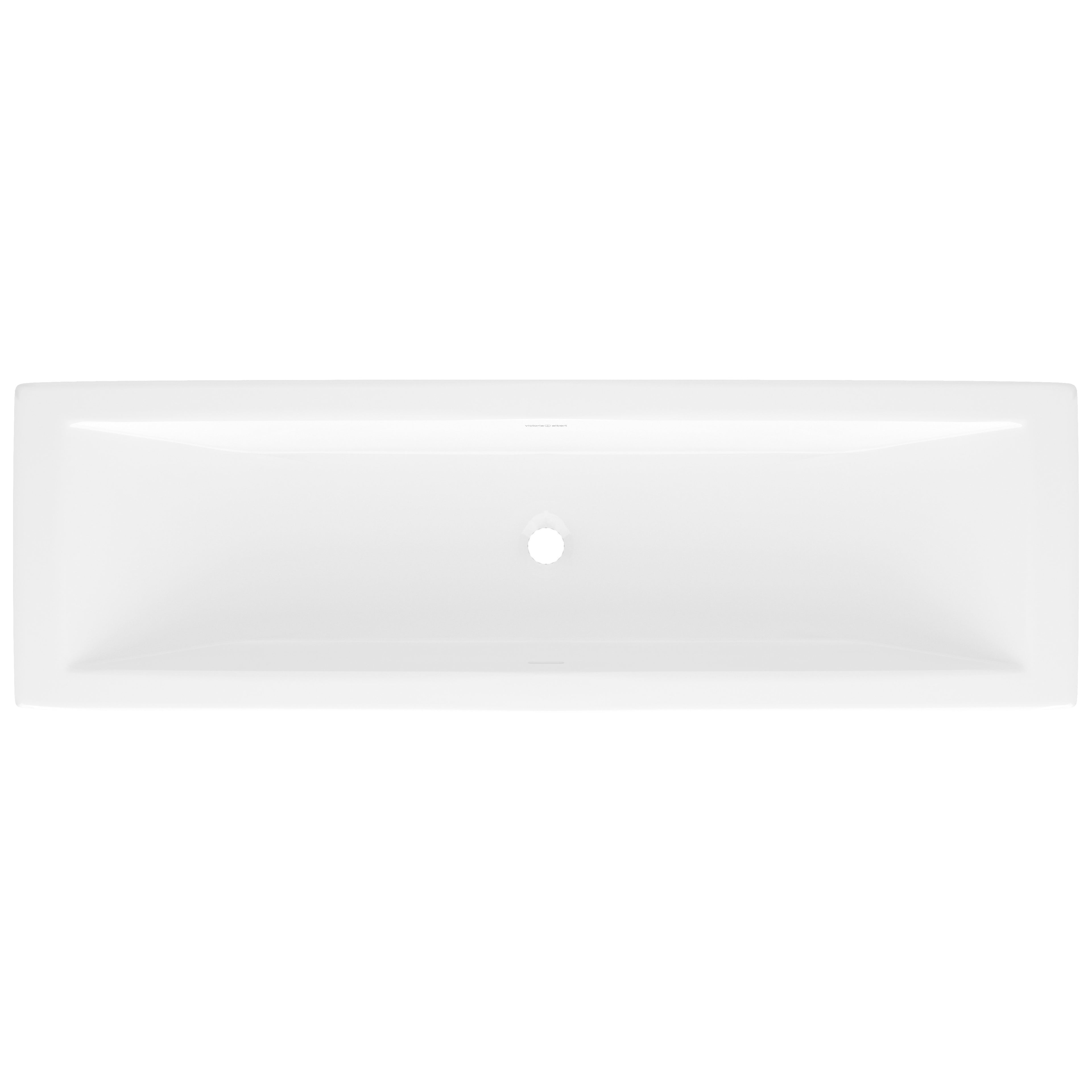 Lavabo Rossendale de Victoria + Albert en piedra volcánica blanca, vista en ángulo sobre fondo blanco (122 × 38 cm)