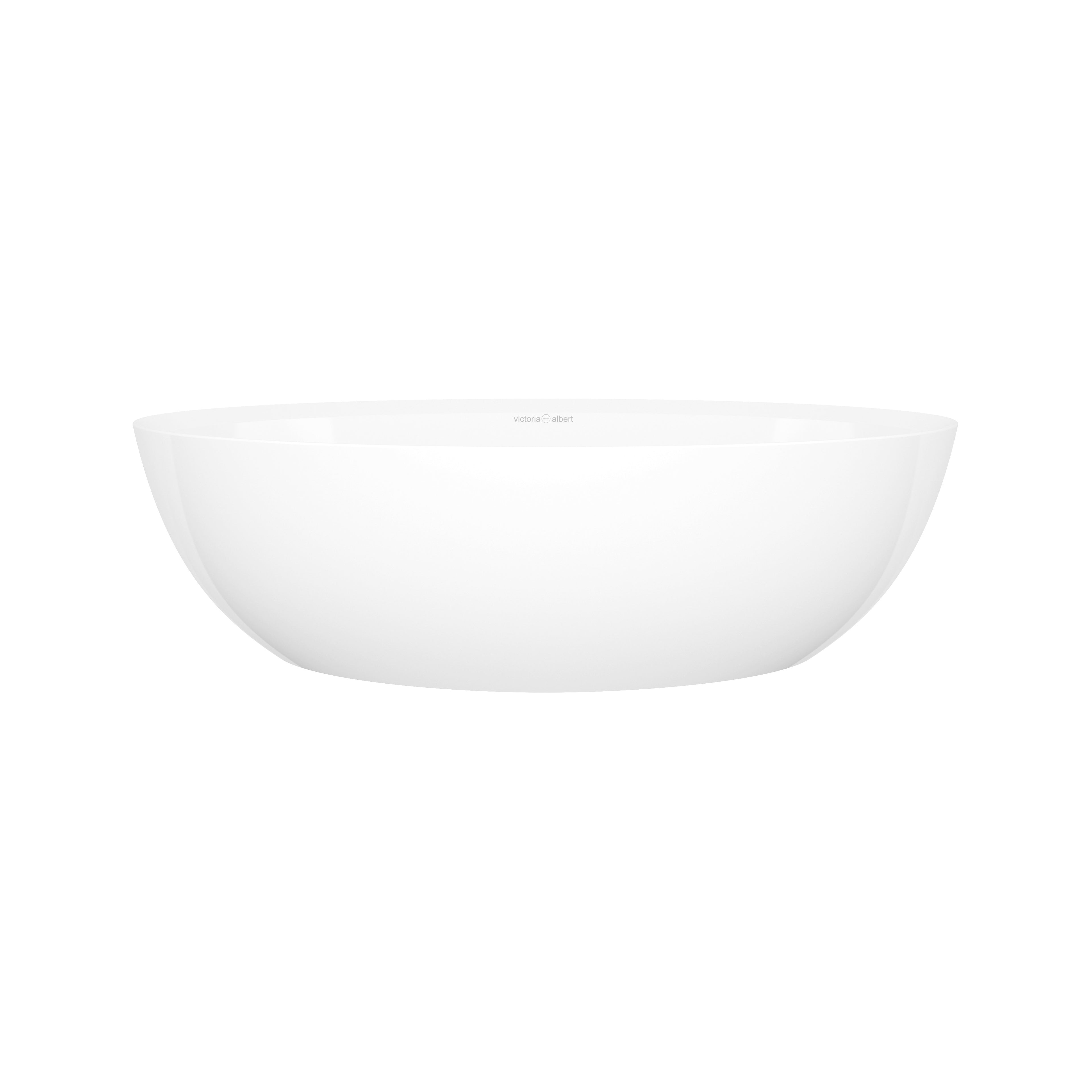 Lavabo Corvara de Victoria + Albert en piedra volcánica blanca, vista en ángulo sobre fondo blanco (56 × 33 cm)