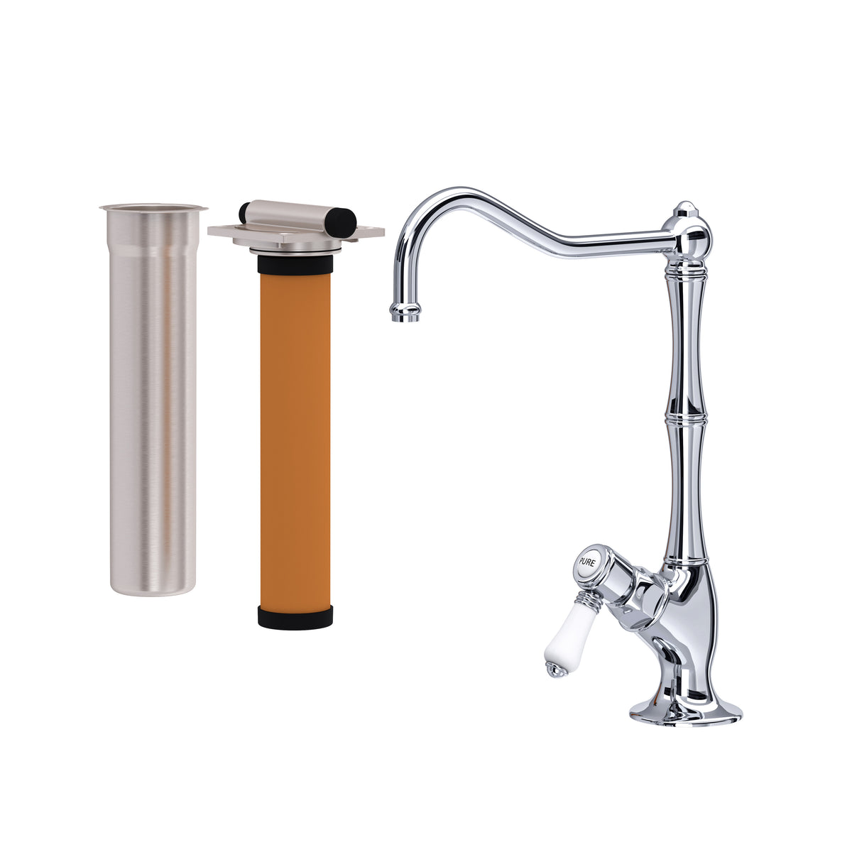 Rohl Acqui Kit de Mezcladora Filtradora de Cocina - Palanca de Porcelana Blanca - Cromo Pulido
