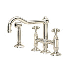 Rohl Acqui Mezcladora de Cocina Tipo Puente con Aspersor Lateral - Manija de Cruz - Níquel Pulido
