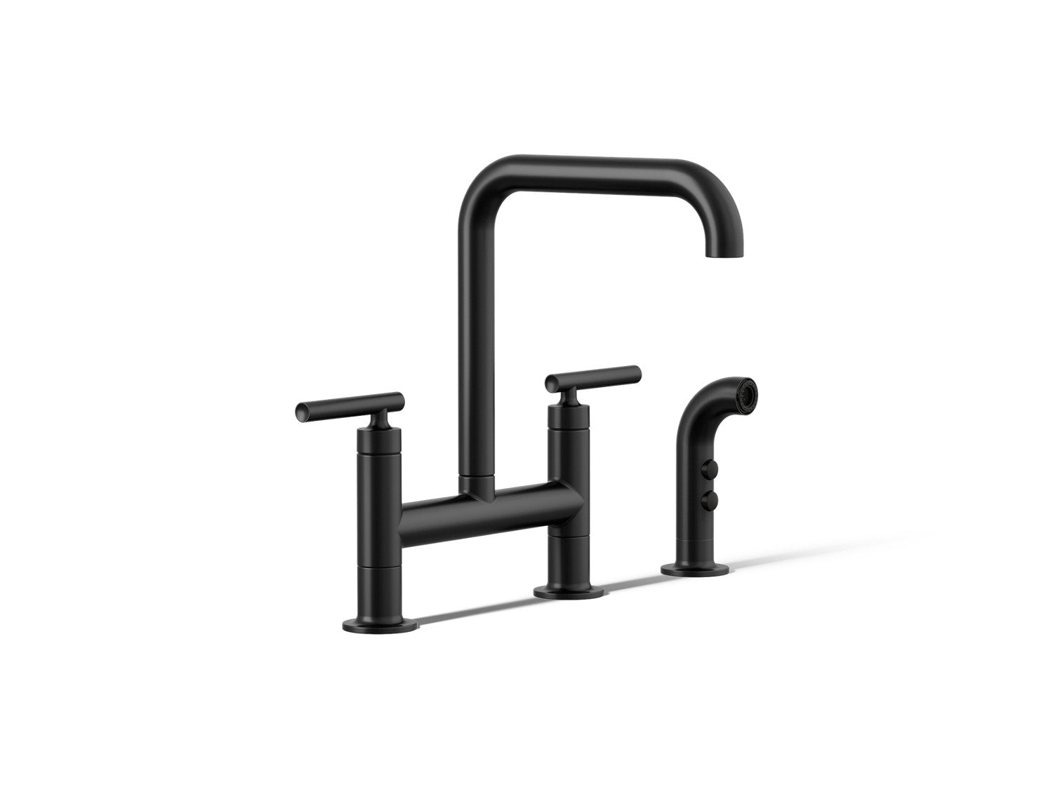 Kohler Purist — Mezcladora de Cocina tipo Puente con Rociador Lateral — Negro Mate